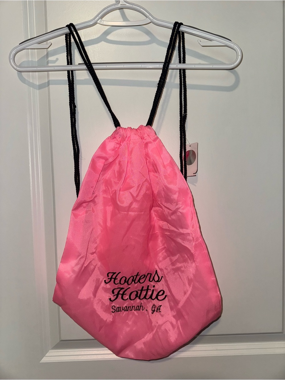 Hooters Hot Pink Drawstring Bag with Black Straps